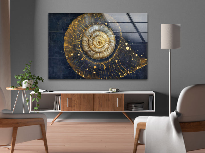 Gold Shiny Snail Shell Glass Wall Art