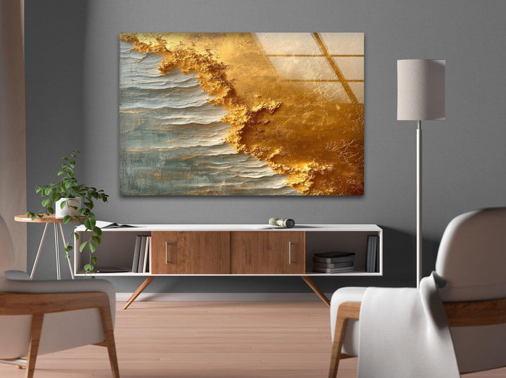 Golden Abstract Glass Wall Art