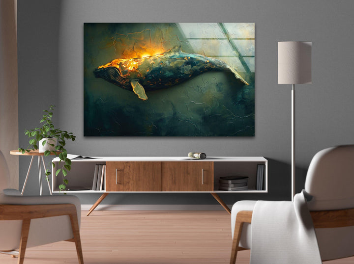 Vintage Whale Glass Wall Art print on glass, glass printed photos