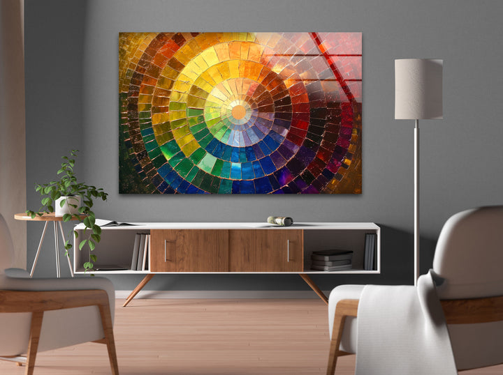 Colored Circle With Rainbow Glass Wall Art print picture on glass, Tempered Glass Wall Art