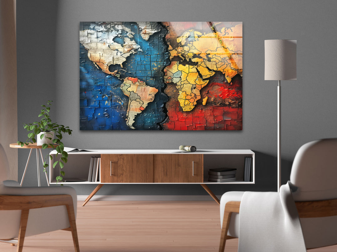 Blue World Map Glass Wall Pictures & Cool Art