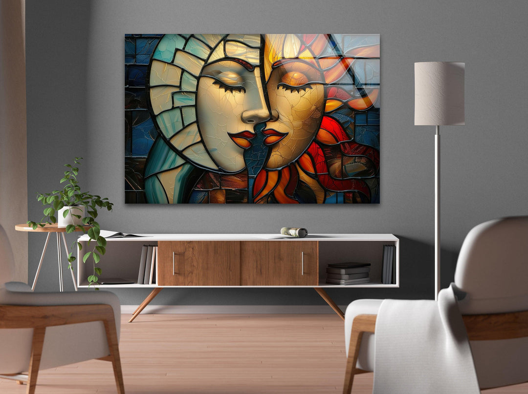 Two Painting Woman Glass Wall Art