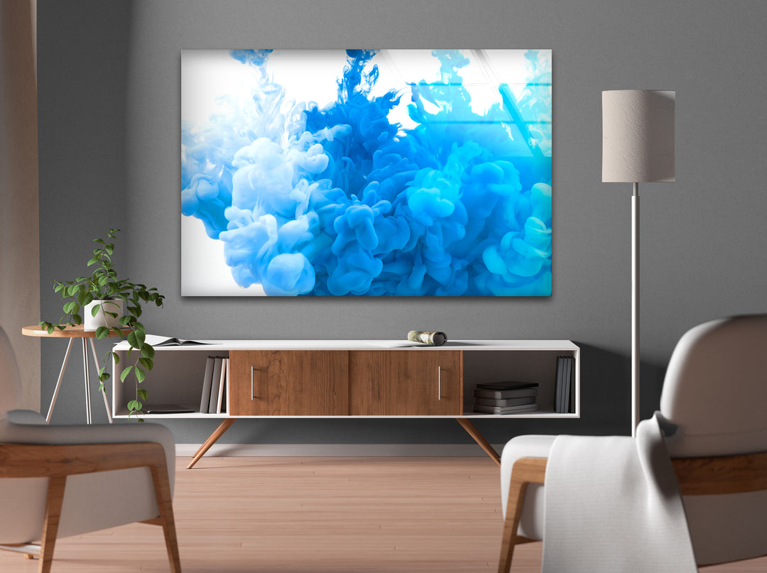 Blue & White Paint Splash Glass Wall Art, Glass Printing Wall Art, Print photos on glass