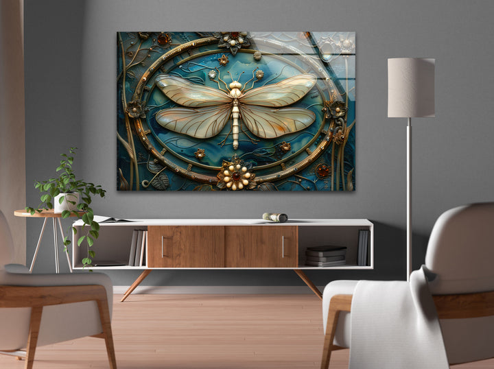 Vintage Dragonfly Glass Wall Art custom glass photo prints, large glass prints