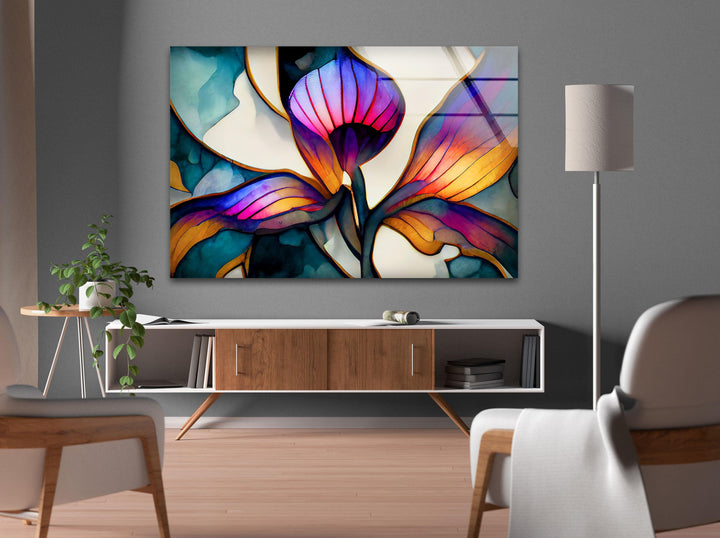 Vivid Stained Flower Glass Wall Art, glass art painting, glass art for the Wall