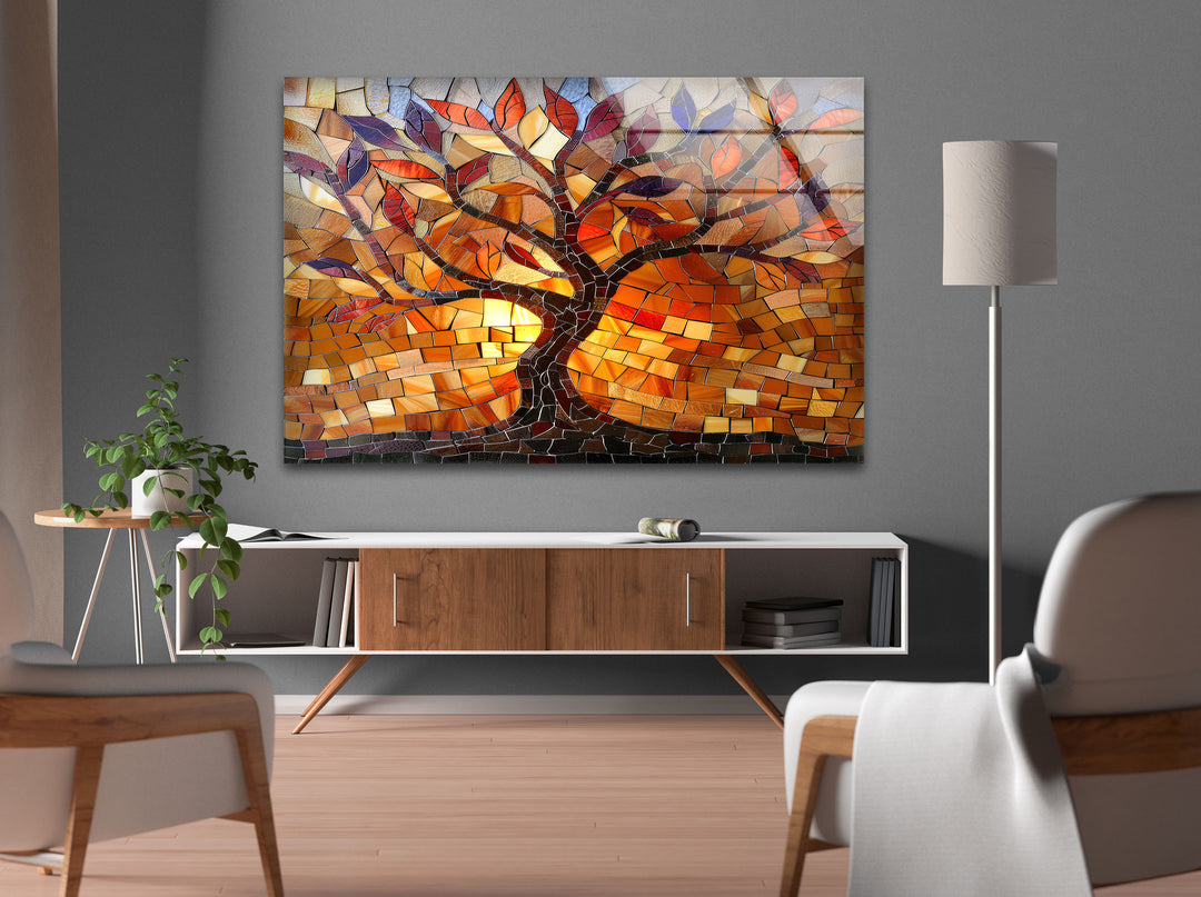 Stained Tree of Life Orange Glass Wall Art glass pictures for Wall, glass prints wall art