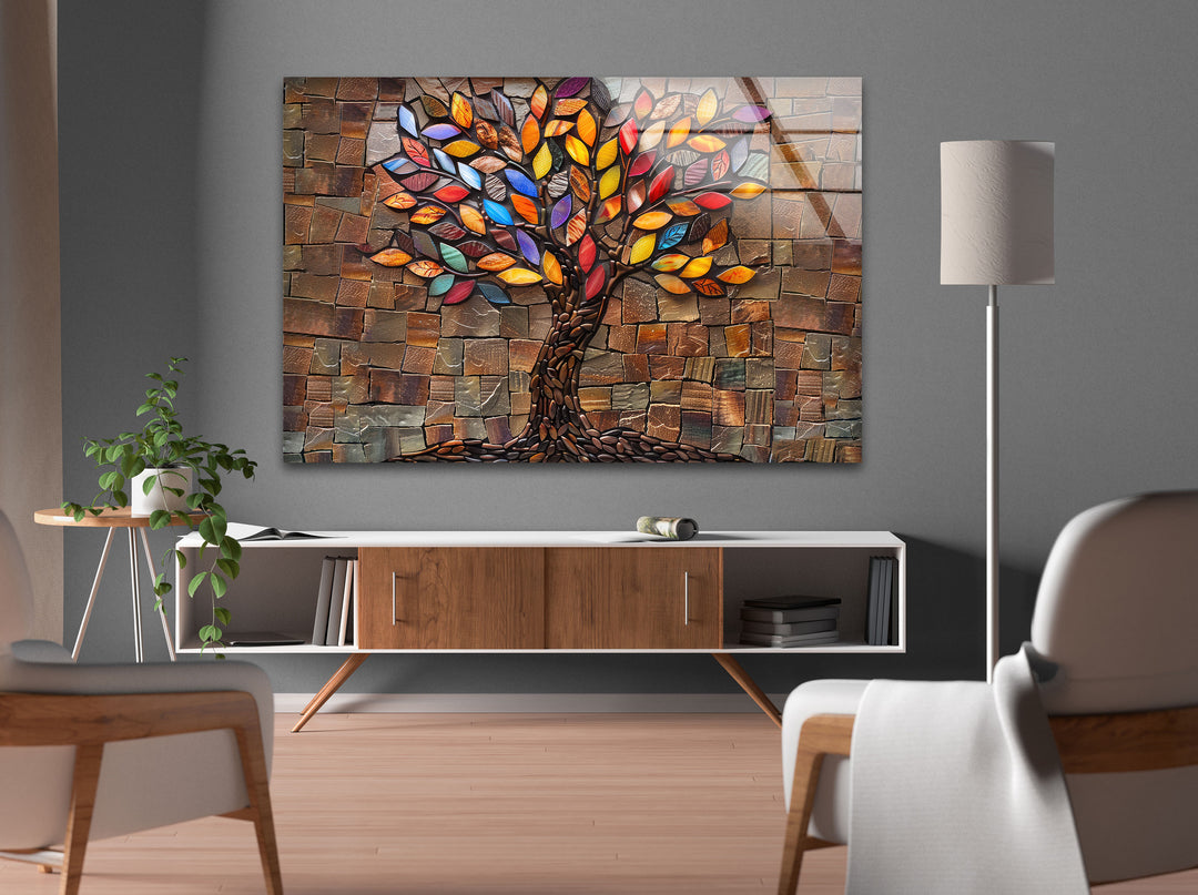 Mosaic Tree of Life Brown Glass Wall Art 