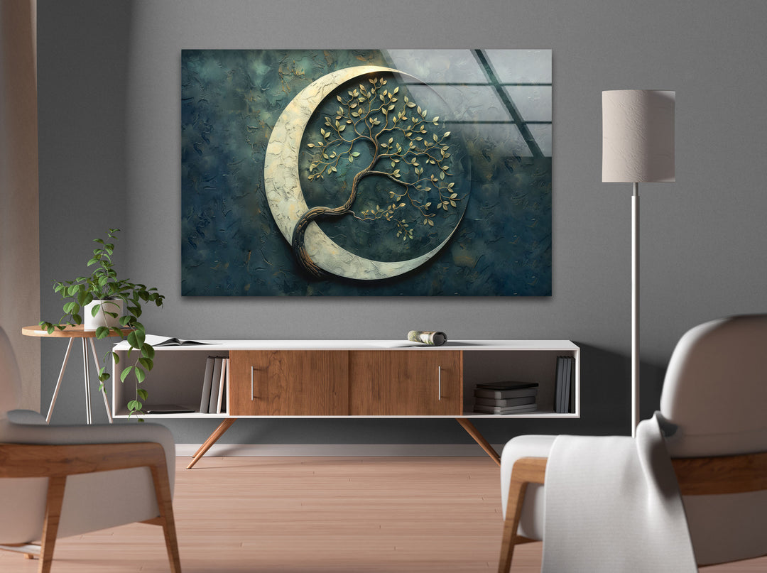 Moon Tree Marble Glass Wall Art Glass Printing Wall Art, Print photos on glass