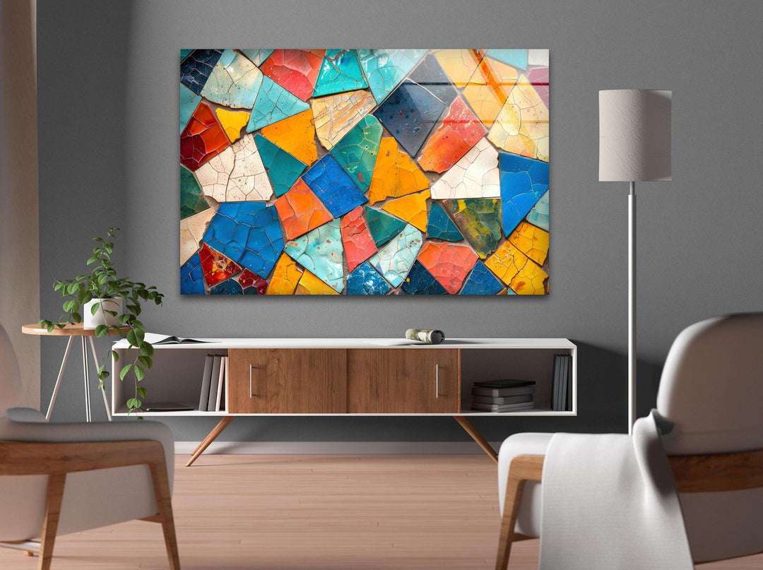 Cracked Colored Mosaic Design Glass Wall Art glass photo prints, glass picture prints
