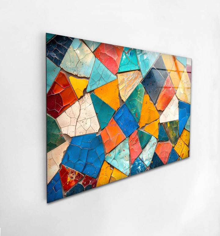 Cracked Colored Mosaic Design Glass Wall Art glass image printing, glass prints from photos
