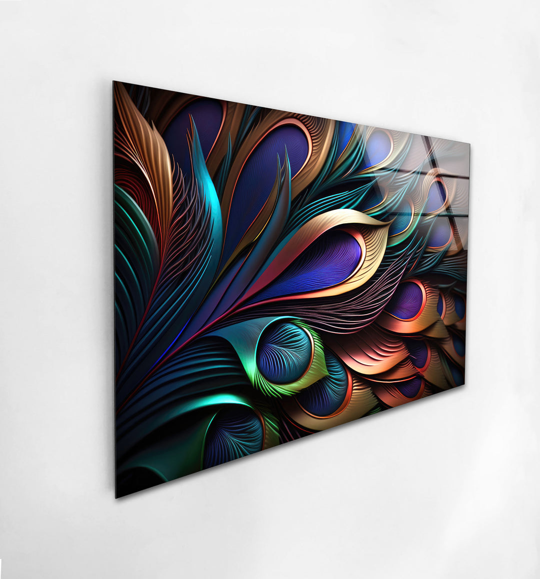 Colored Peacock Feather Glass Wall Art glass photo prints, glass picture prints