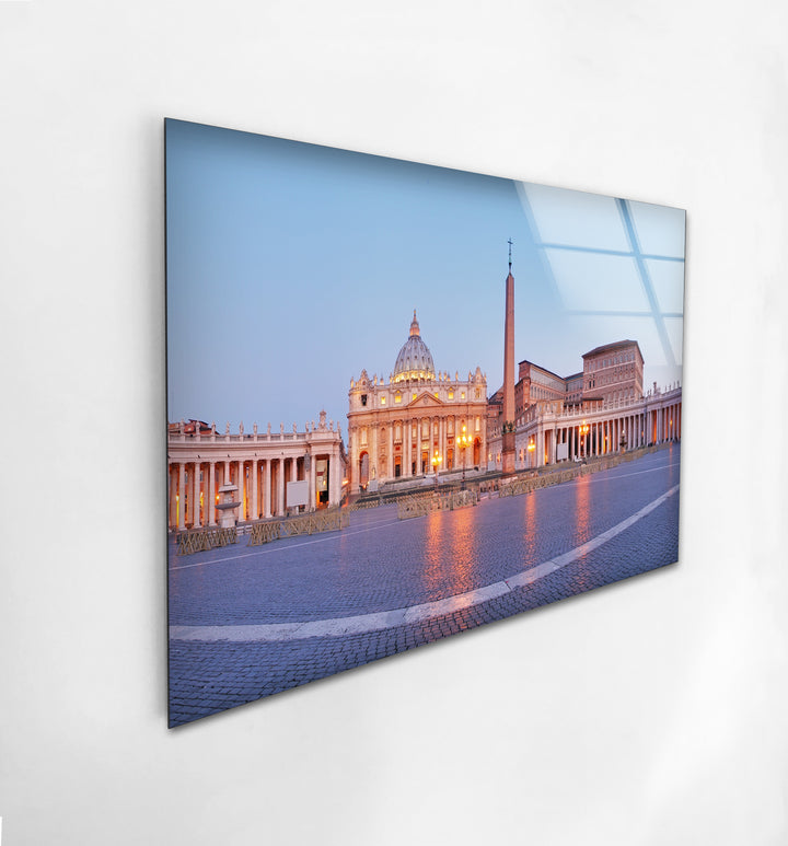 Vatican City Glass Wall Art – Majestic View of St. Peter’s Square at Dawn