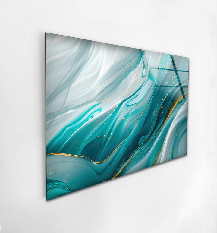 Blue Abstract Gold Details Glass Wall Art glass art painting, glass art for the Wall