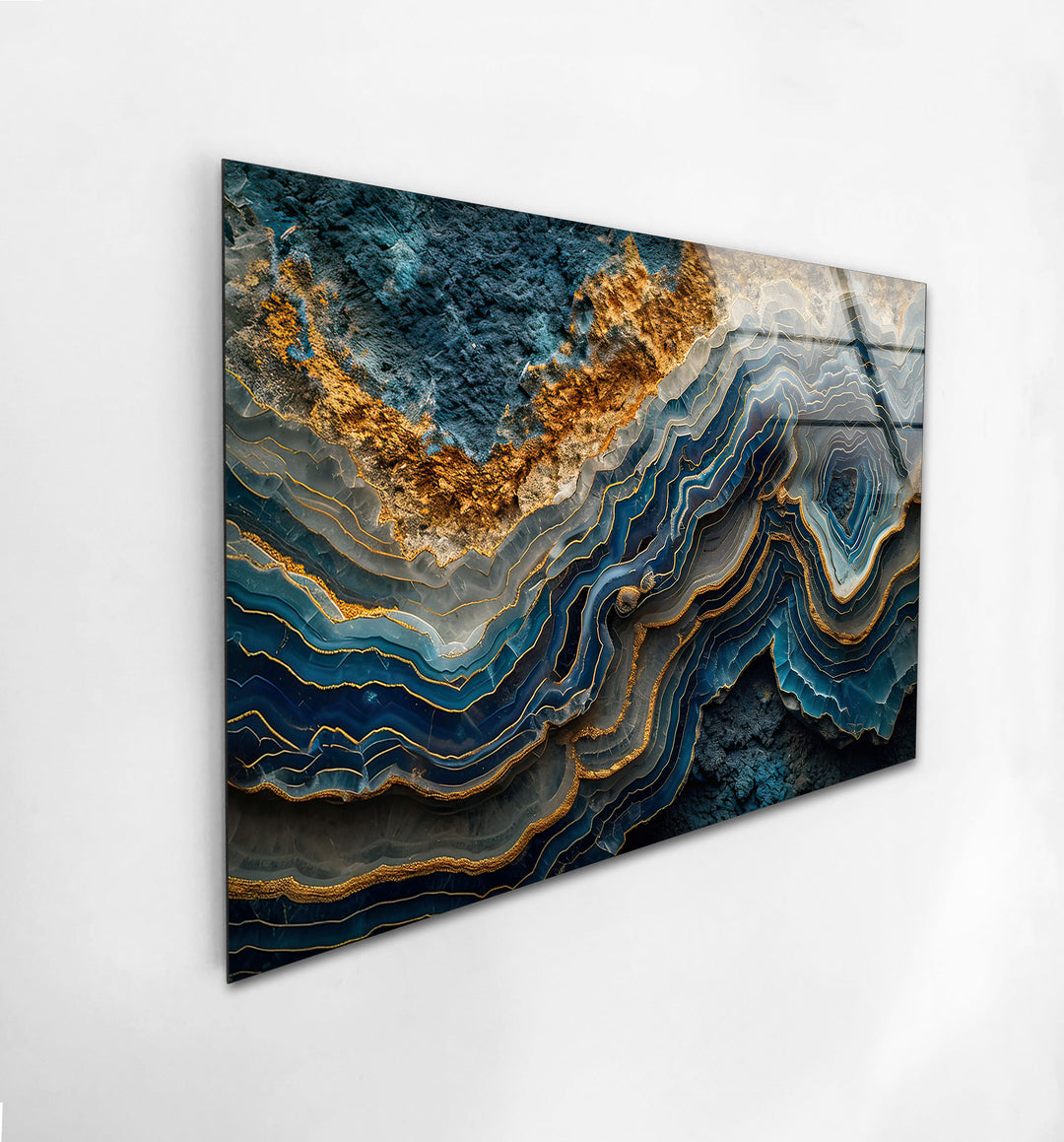 Blue and Gold Marble Decor Glass Wall Art glass pictures for Wall, glass prints wall art