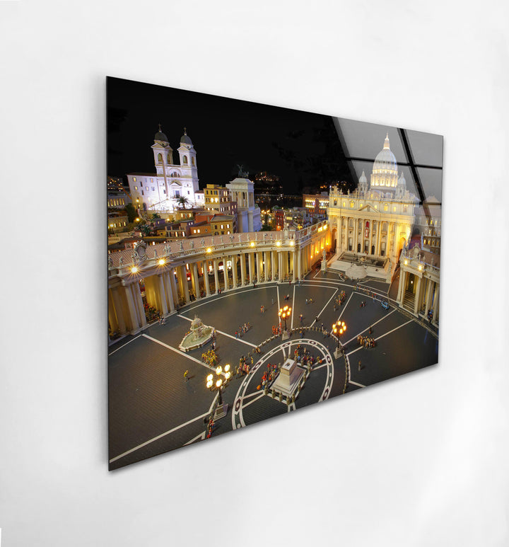 Vatican City Glass Wall Art – St. Peter’s Basilica Night View