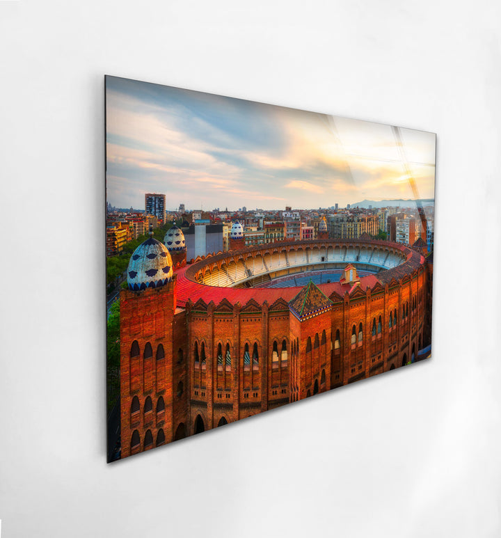 Arena de Barcelona Glass Wall Art – Iconic Spanish Landmark with Historic Architecture