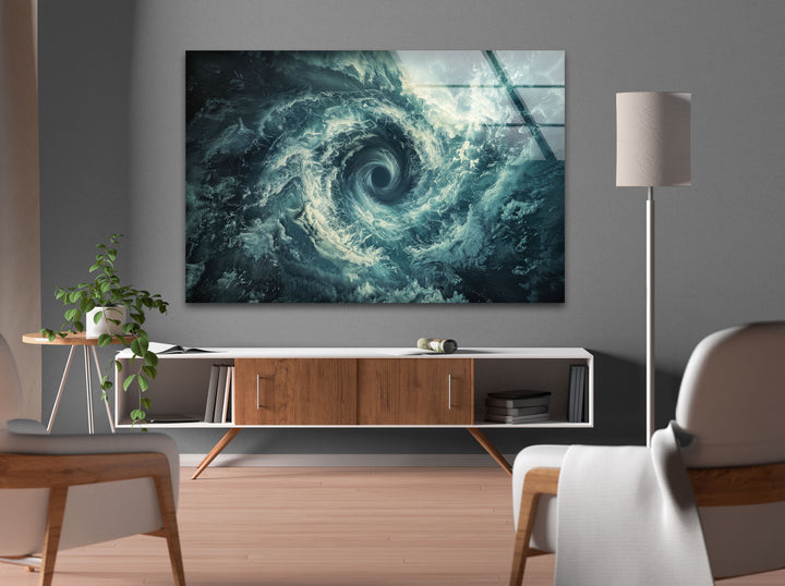 Whirling Tornado With Stormy Sky Glass Wall Art