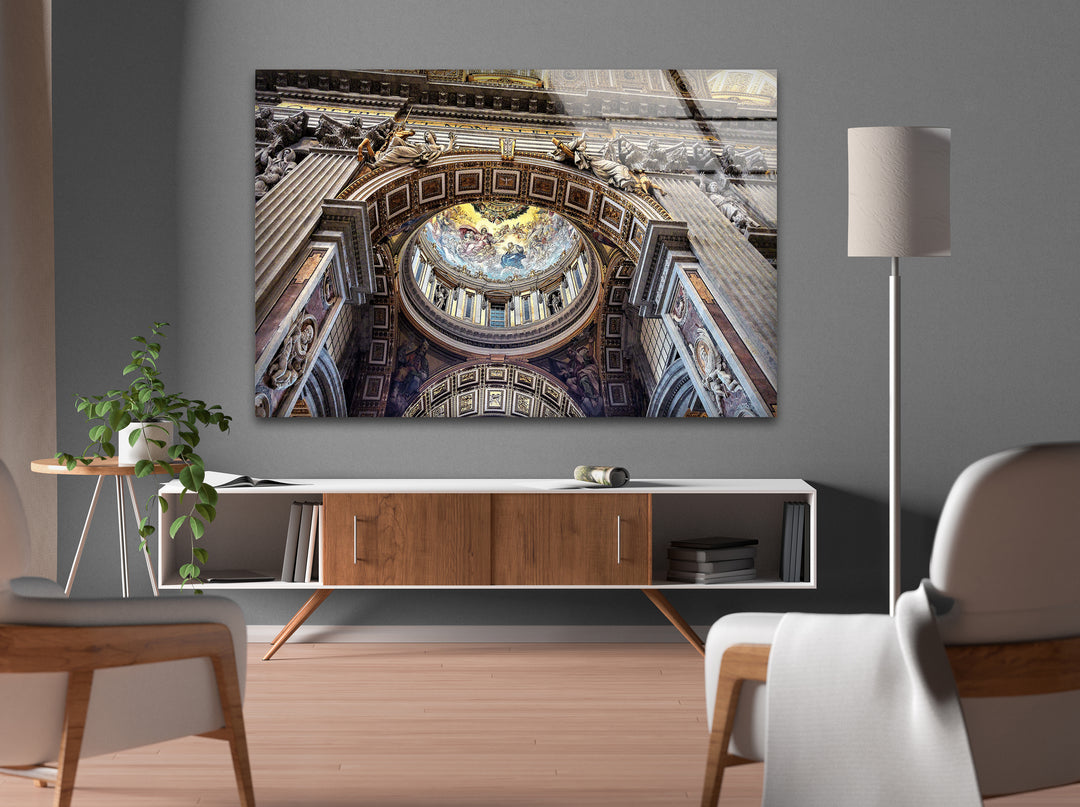 St. Peter’s Basilica Glass Wall Art – Vatican Ceiling Architecture