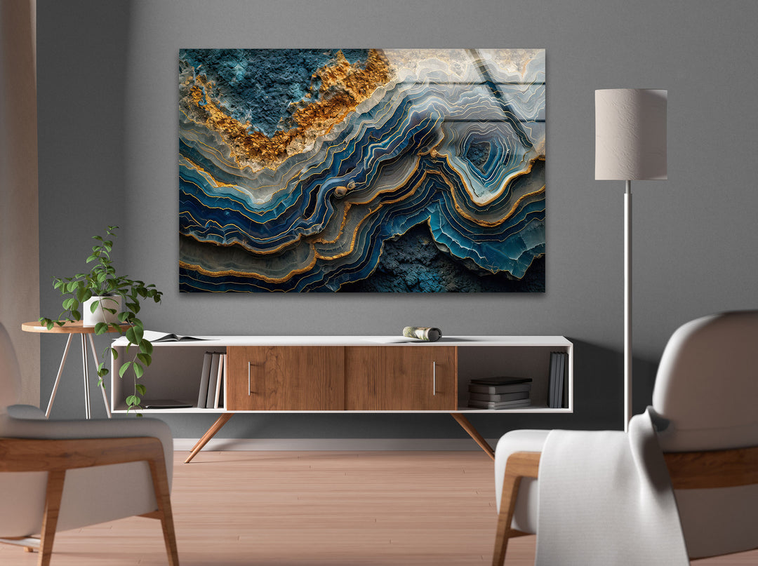 Blue and Gold Marble Decor Glass Wall Art glass image printing, glass prints from photos