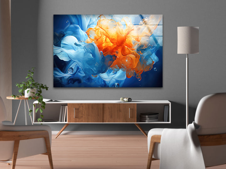 Blue & Orange Abstract Glass Wall Art glass pictures for Wall, glass prints wall art