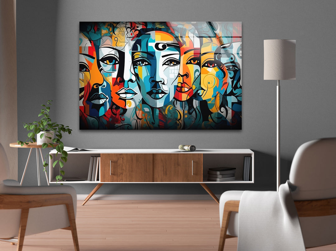 Colorful Abstract Portrait Glass Wall Art