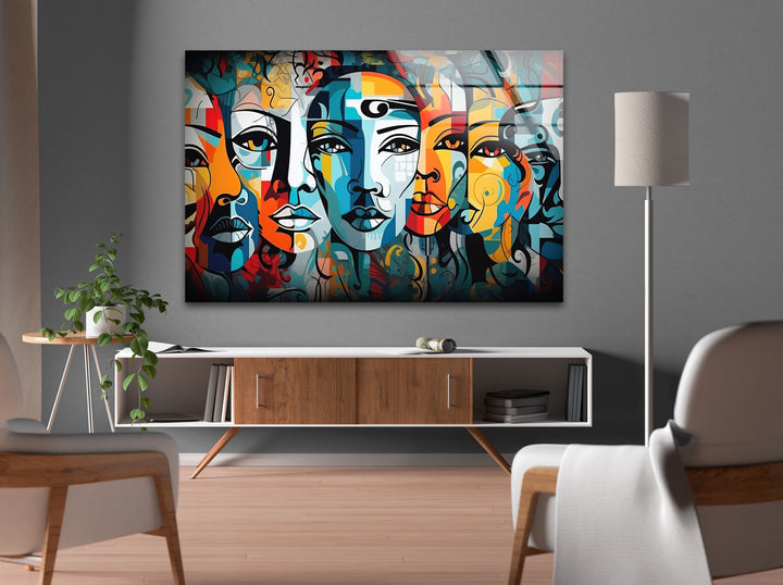 Colorful Abstract Portrait Glass Wall Art