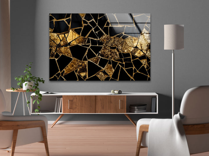 Black marble with gold Stained Glass Wall Art