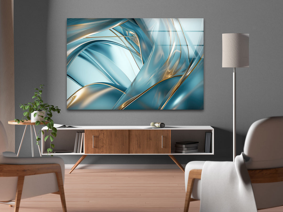 Blue Bold Lines Abstract Glass Wall Art glass photo prints, glass picture prints
