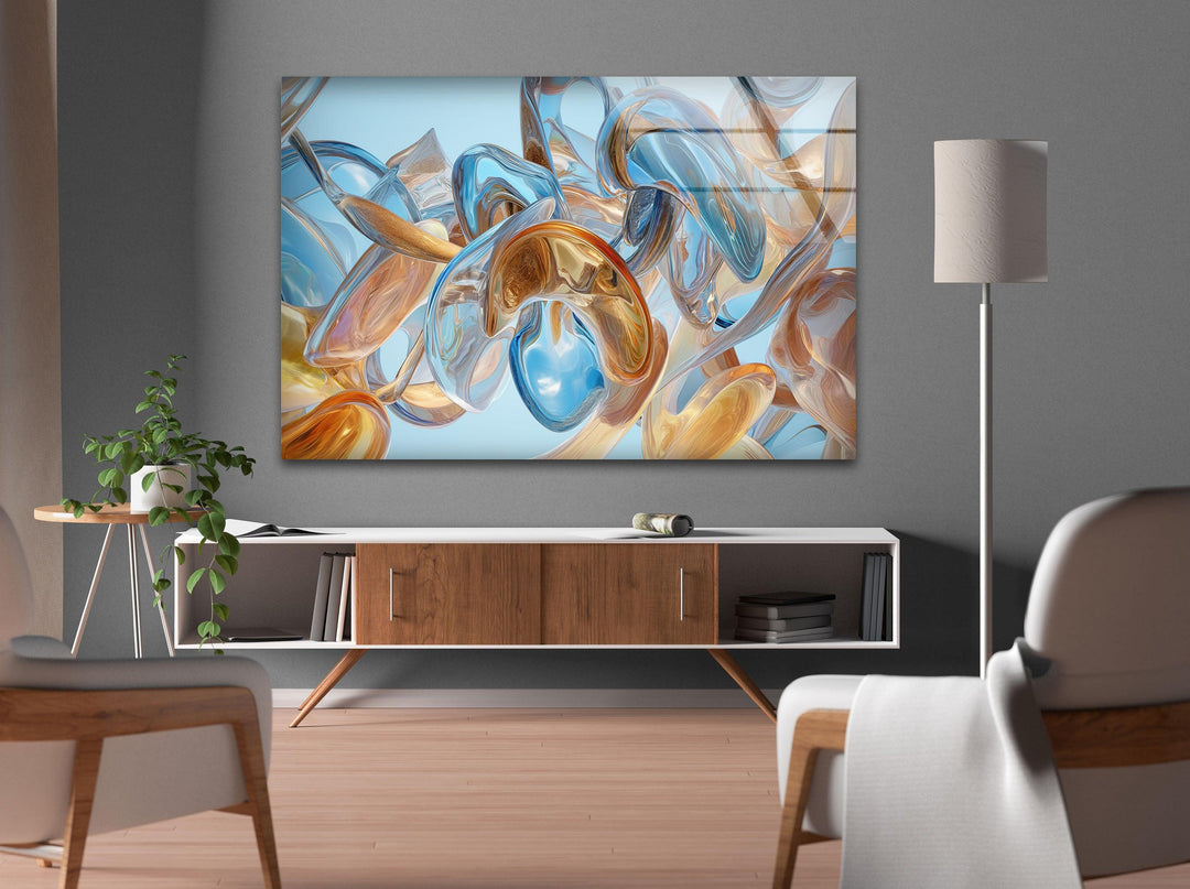 Brown Details Blue Abstract Glass Wall Art glass wall decor, glass wall art decor