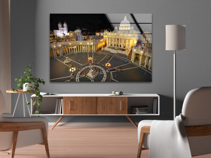 Vatican City Glass Wall Art – St. Peter’s Basilica Night View