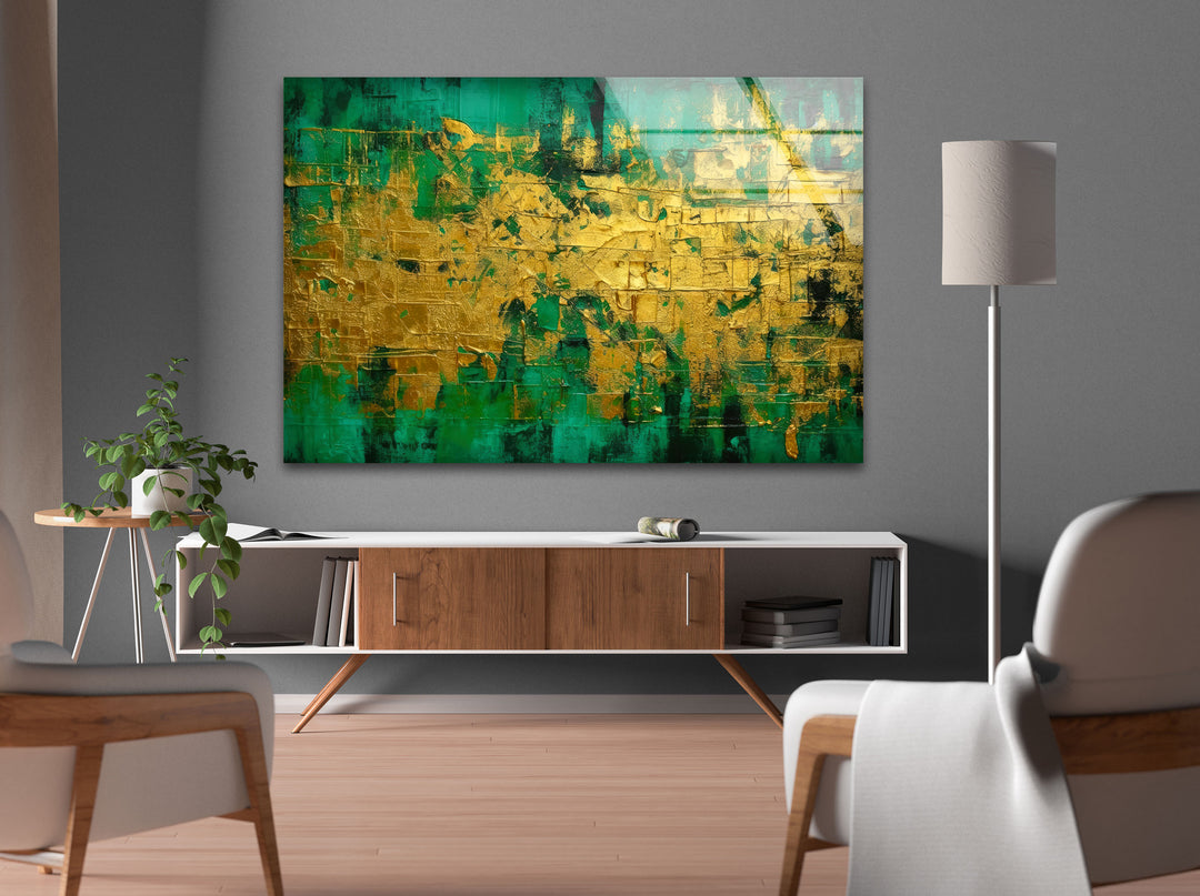 Green and Golden tempered Glass Wall Art