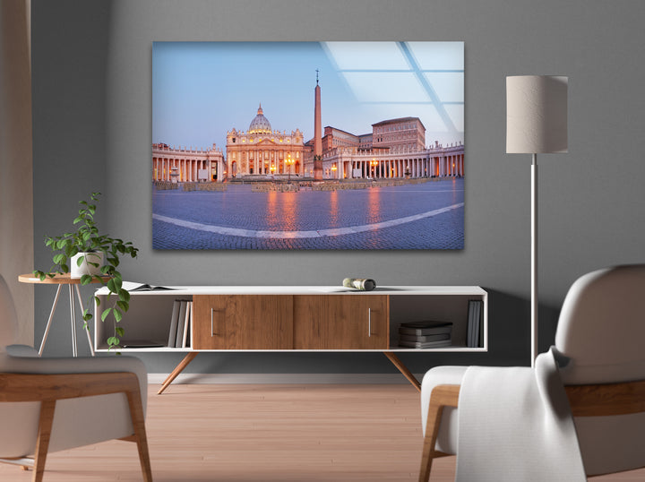 Vatican City Glass Wall Art – Majestic View of St. Peter’s Square at Dawn