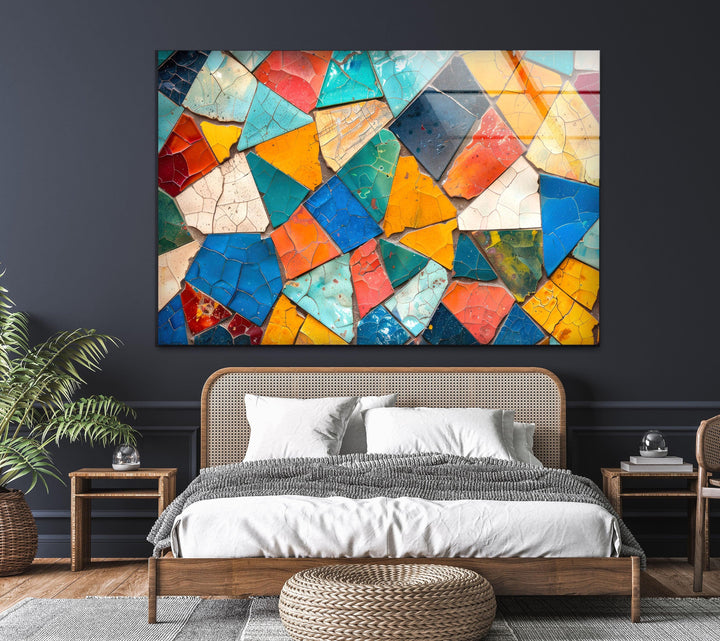 Cracked Colored Mosaic Design Glass Wall Art Glass Printing Wall Art, Print photos on glass
