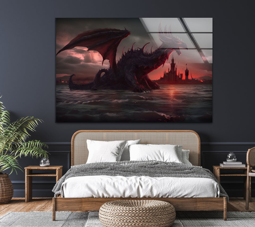 This Inferno Dragon glass art captures a dragon at its most powerful, roaring in the midst of a fiery landscape. A perfect piece for anyone who loves dramatic art and mythical creatures.