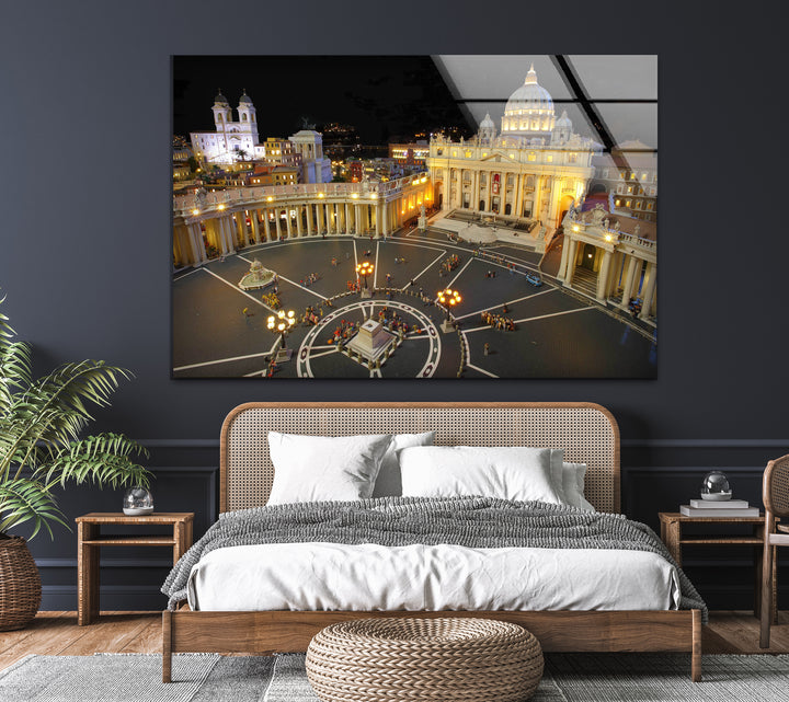 Vatican City Glass Wall Art – St. Peter’s Basilica Night View