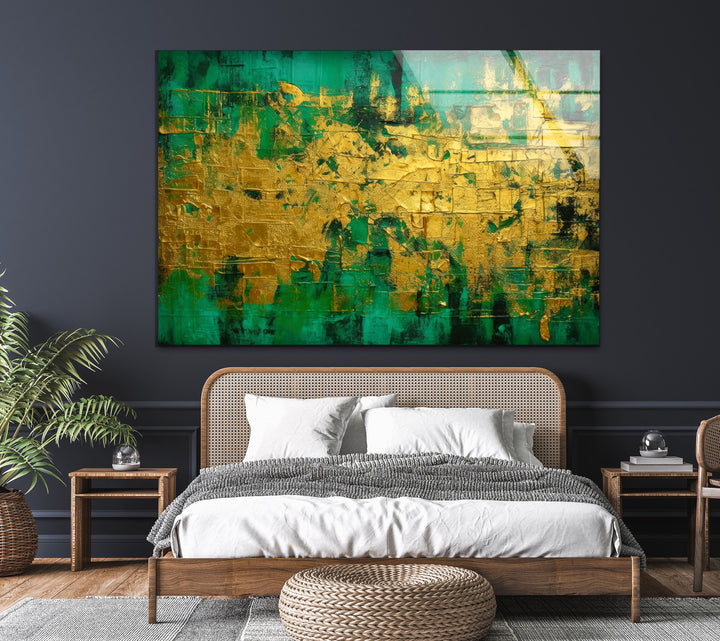 Green and Golden Rough Vintage Glass Wall Art