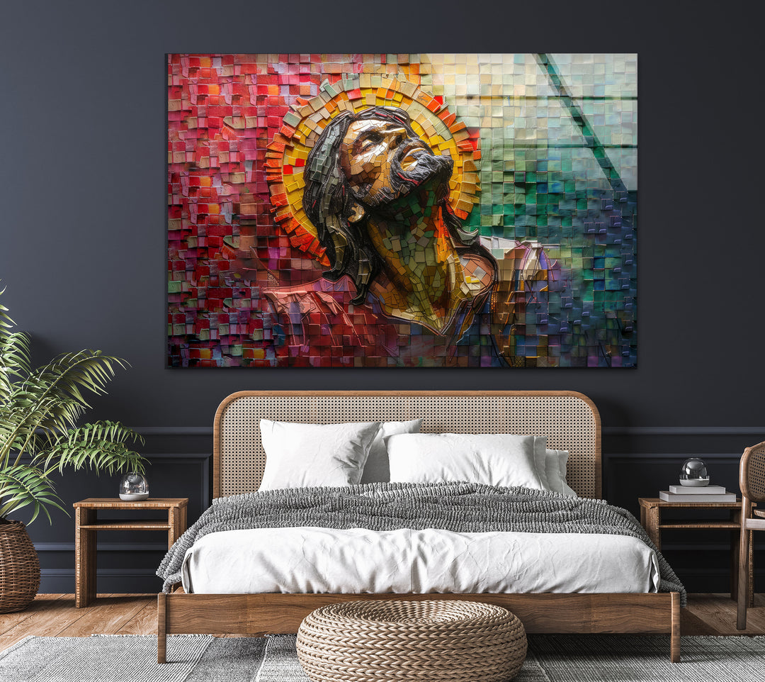 Stained Portrait of Jesus Glass Wall Art  custom glass photo prints, large glass prints