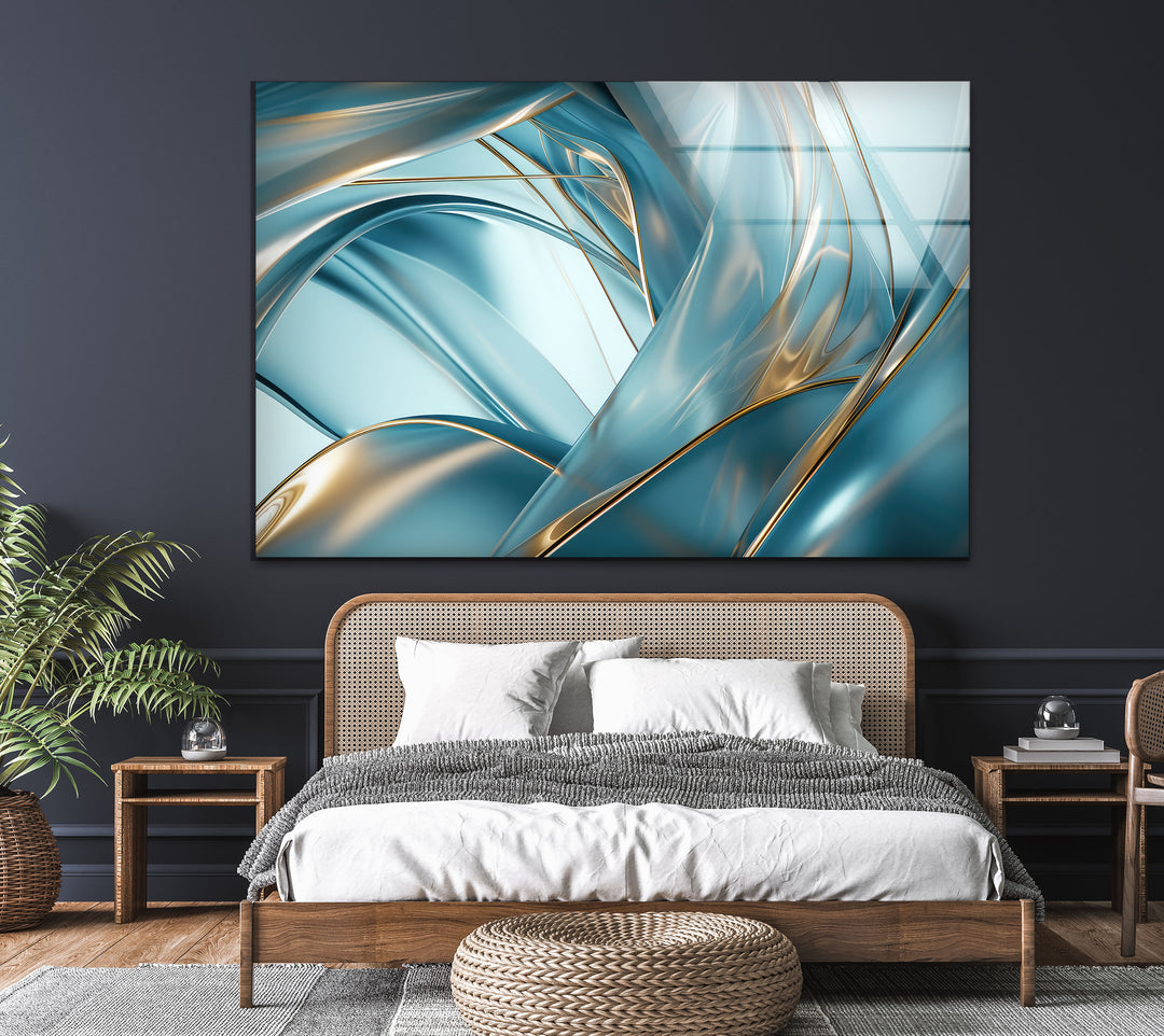 Blue Bold Lines Abstract Glass Wall Art Glass Printing Wall Art, Print photos on glass
