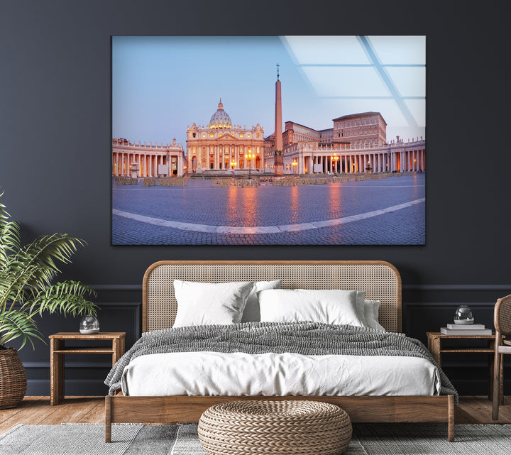 Vatican City Glass Wall Art – Majestic View of St. Peter’s Square at Dawn