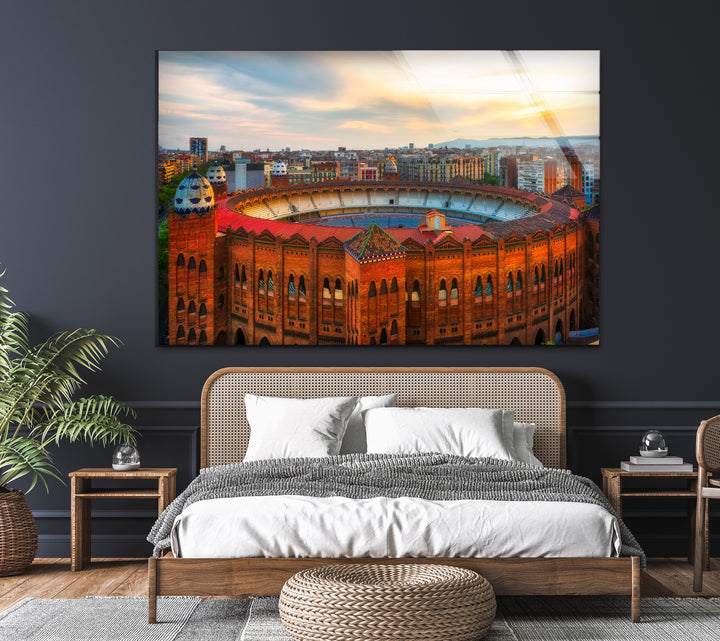 Arena de Barcelona Glass Wall Art – Iconic Spanish Landmark with Historic Architecture