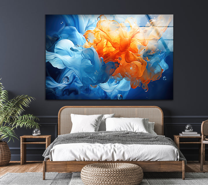 Blue & Orange Abstract Glass Wall Art glass image printing, glass prints from photos