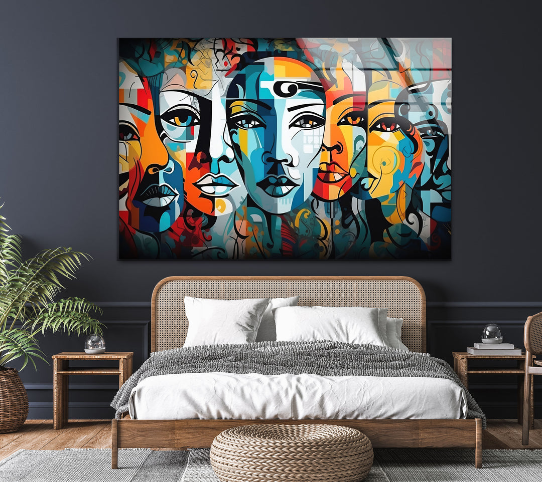 Colorful Abstract Portrait Glass Wall Art