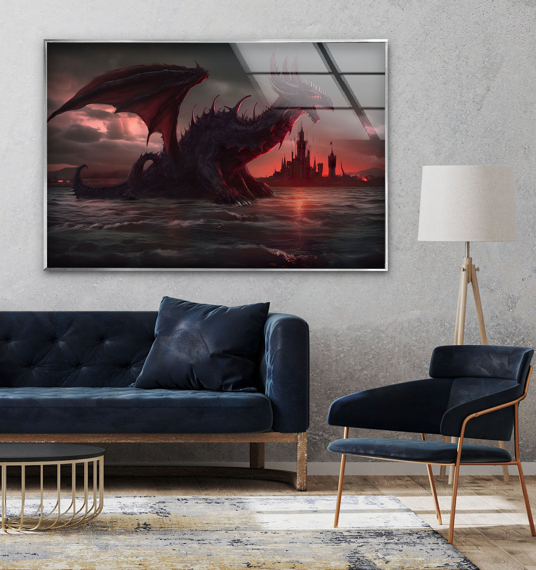 Feel the intensity of the Inferno Dragon as it roars over the fiery ocean. This piece brings mythical power and fierce beauty to your space with stunning visual effects.