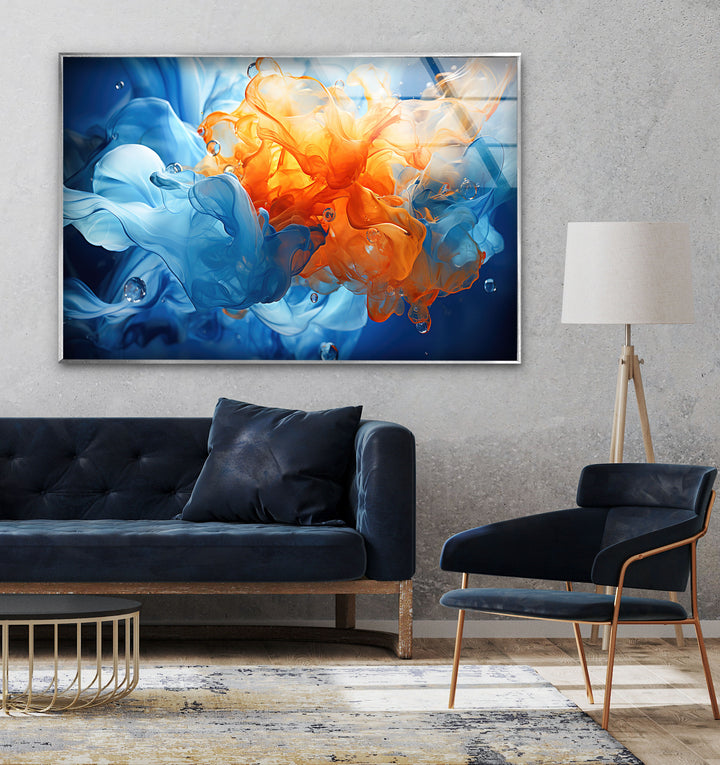 Blue & Orange Abstract Glass Wall Art glass photo prints, glass picture prints