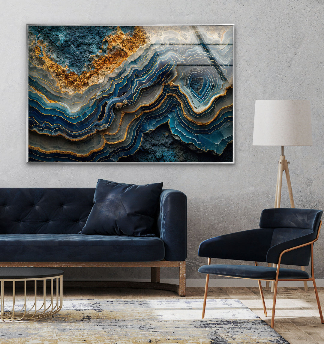 Blue and Gold Marble Decor Glass Wall Art Glass Printing Wall Art, Print photos on glass