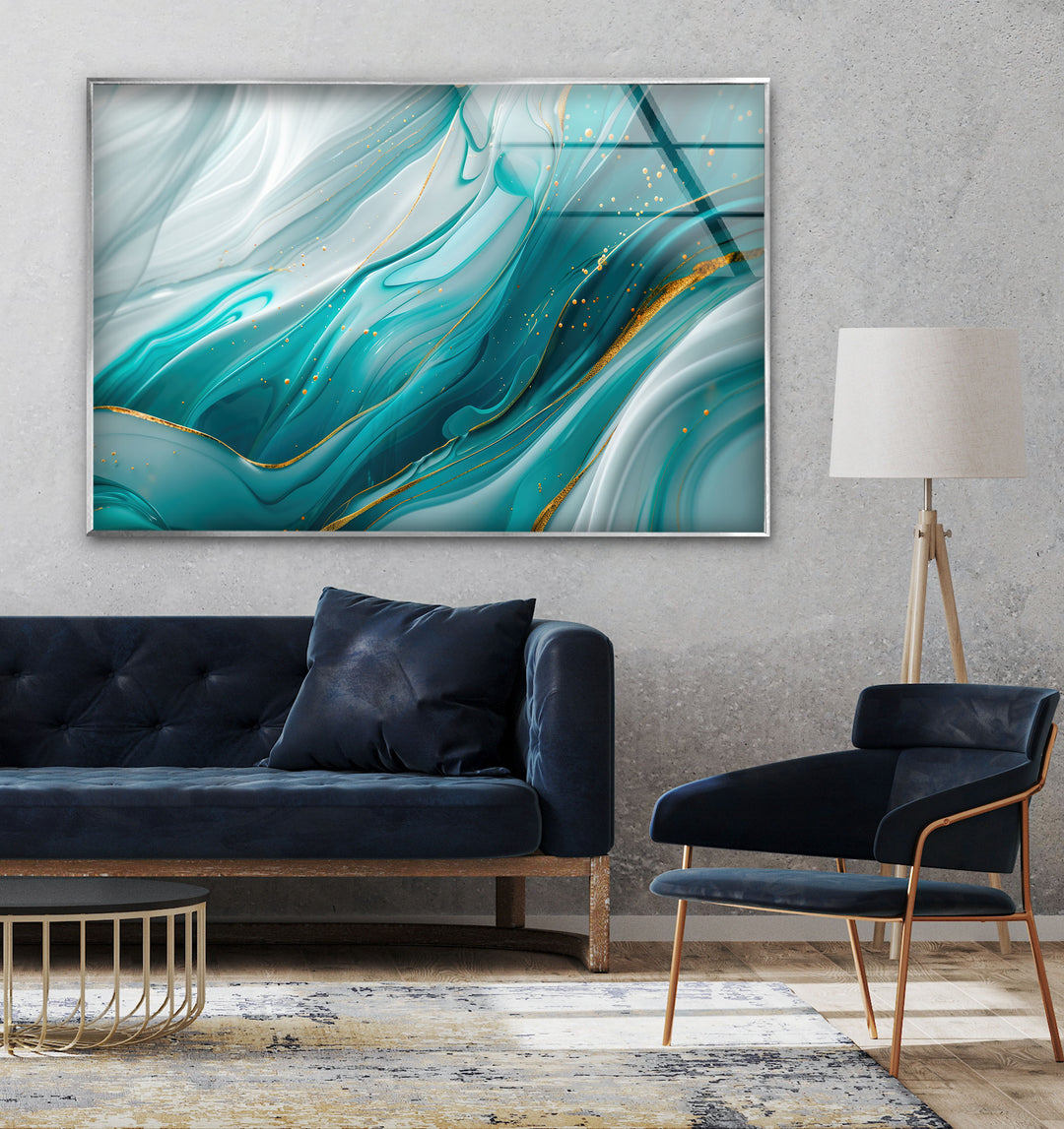 Blue Abstract Gold Details Glass Wall Art glass image printing, glass prints from photos