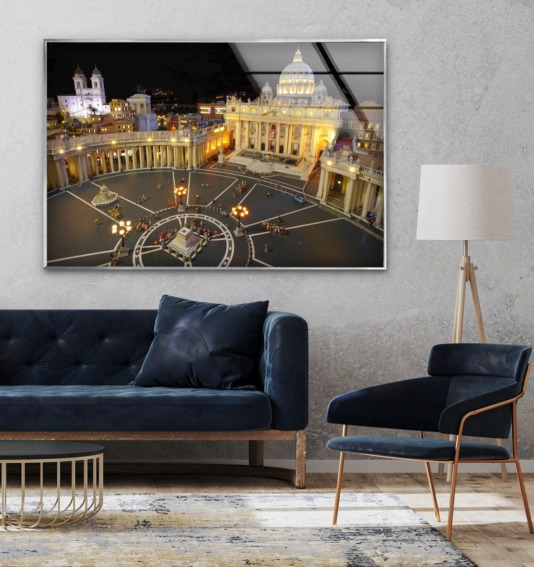 Vatican City Glass Wall Art – St. Peter’s Basilica Night View