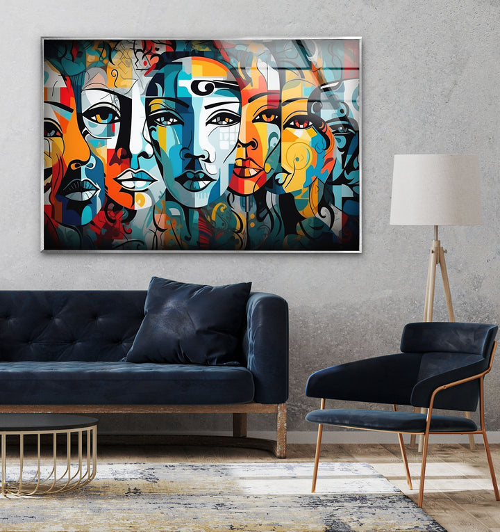 Colorful Abstract Portrait Glass Wall Art