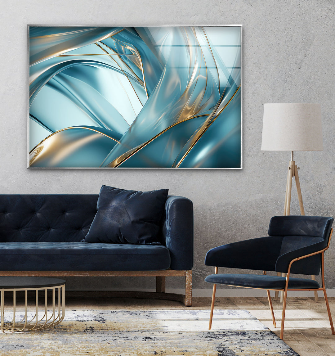 Blue Bold Lines Abstract Glass Wall Art photo print on glass, prints on glass wall art
