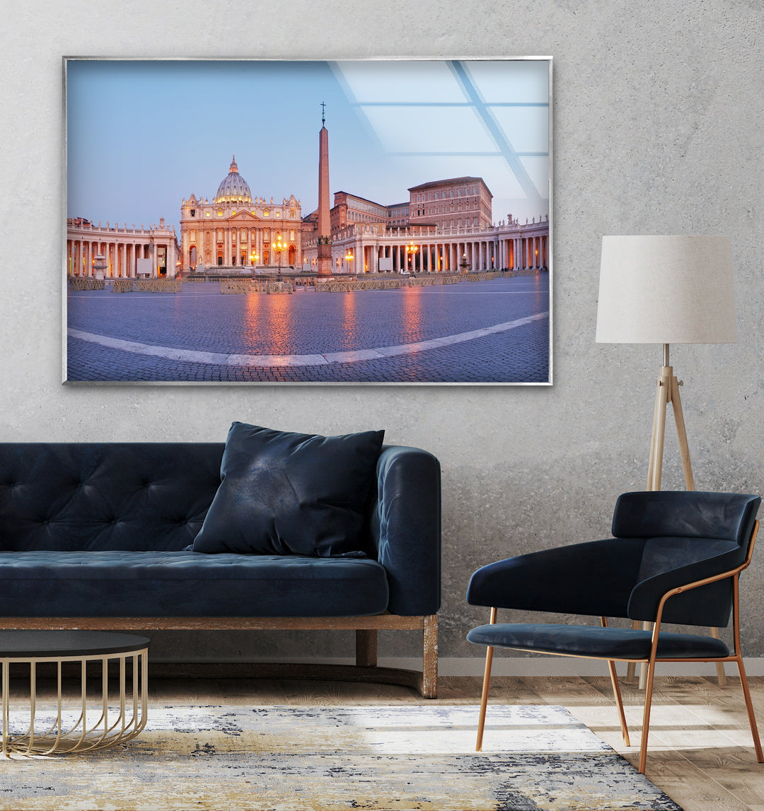 Vatican City Glass Wall Art – Majestic View of St. Peter’s Square at Dawn